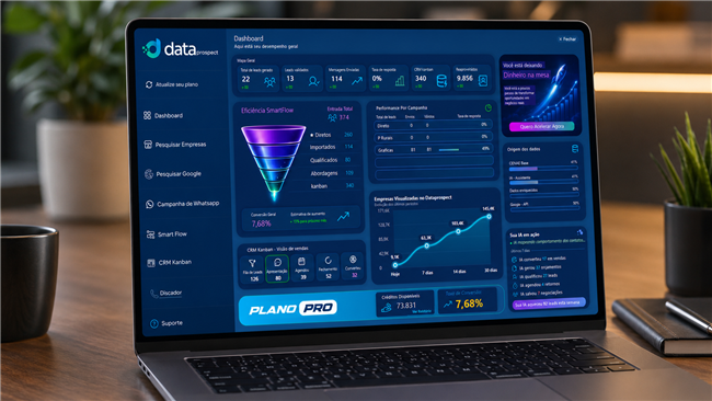 Dashboard com funil de conversão e métricas