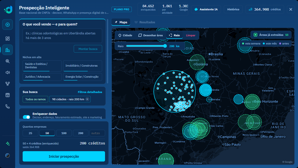 Prospecção com o Sniper selecionando os leads